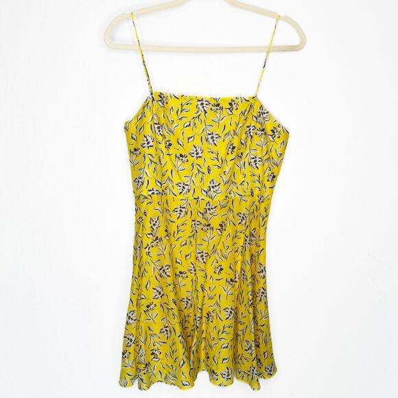 Alice + Olivia Glinda Yellow Floral Cotton Silk Blend Mini Fit and Flare Dress 8 - Picture 13 of 16